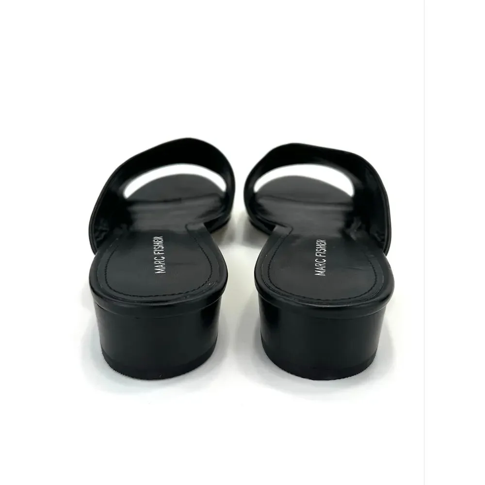 Marc Fisher Oditi Low Block Heel Sandal Size 10 Black Leather Slide Asymmetrical